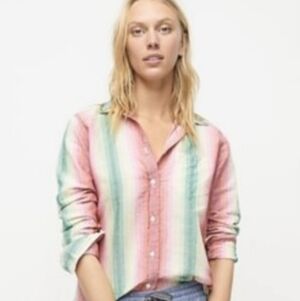 J. Crew Classic Fit Linen Blend Boyfriend Shirt Size 12
